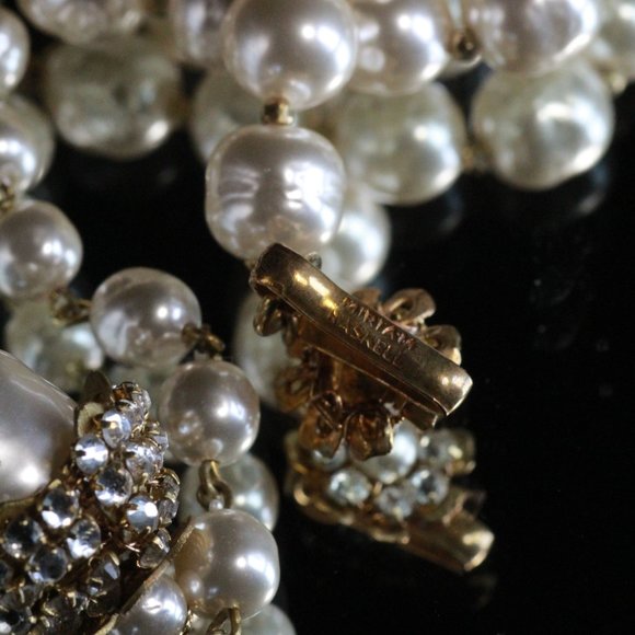 MIRIAM HASKELL COUTURE BAROQUE PEARL RHINESTONES MINT LARIAT NECKLACE - Picture 7 of 14